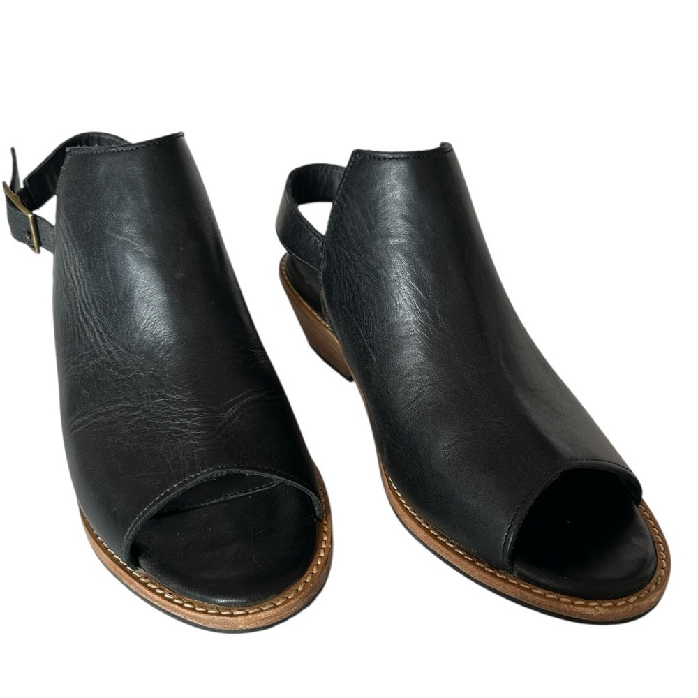 Patina Portland Leather Co. Black Leather Sling Back Sandals Size 8.5 - Picture 4 of 13
